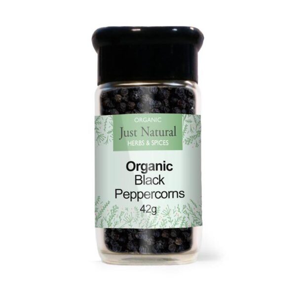 just natural organic black peppercorns glass jar 1 1