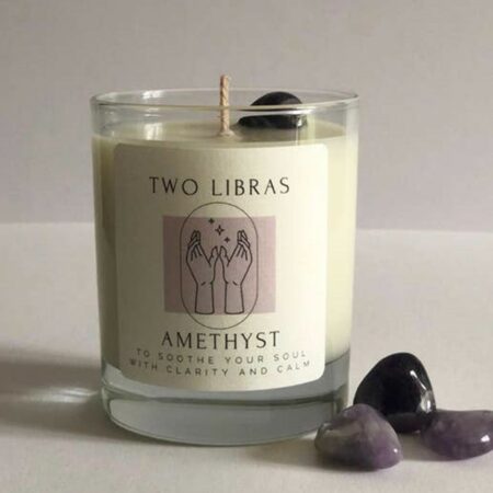 two libras amethyst crystal intention candle 1