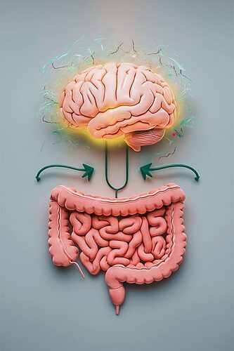 An infographic showing the connection between mind and gut health, highlighting how a healthy gut can improve mood and cognitive function